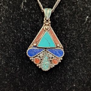 Handmade Abstract Tibetan Pendant on Sterling Silver